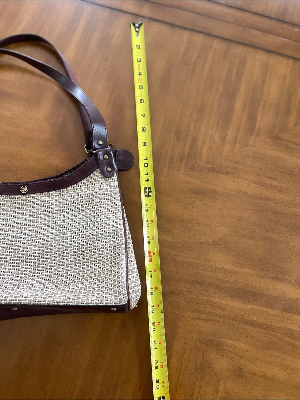 Vintage Anne Klein Woven Tote with Burgundy Leather Trim